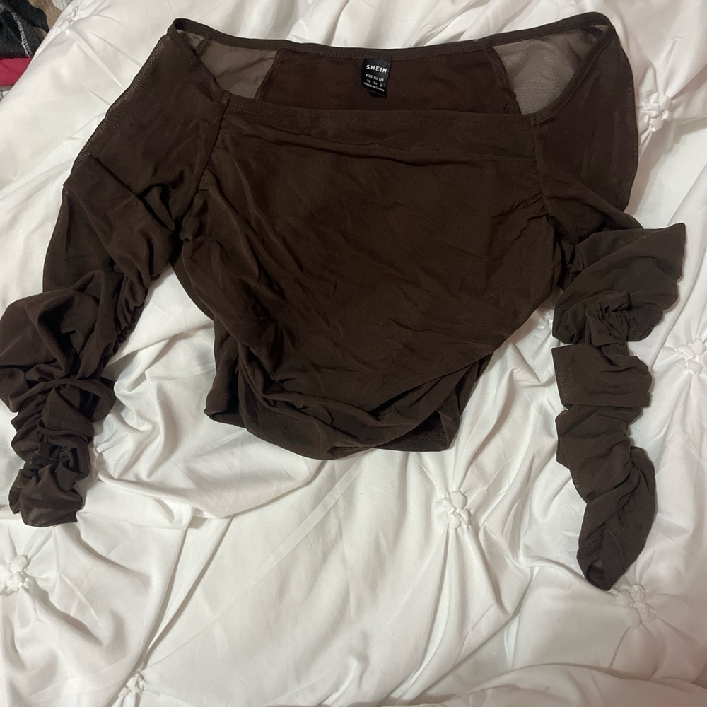 Brown Off-Shoulder Ruched Top